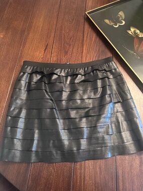 Women’s Mini Leather Like Ruffled Skirt